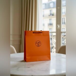 Hermès Large Orange Shopping Gift Bag w Rope Handles Authentic Boutique New